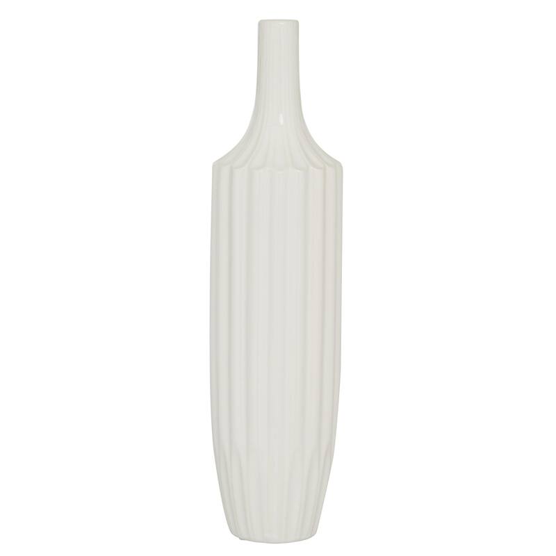 Ceramic Stripe Texture Decorative Vase - White - Roche River Decor - White - 5"W, 19"H