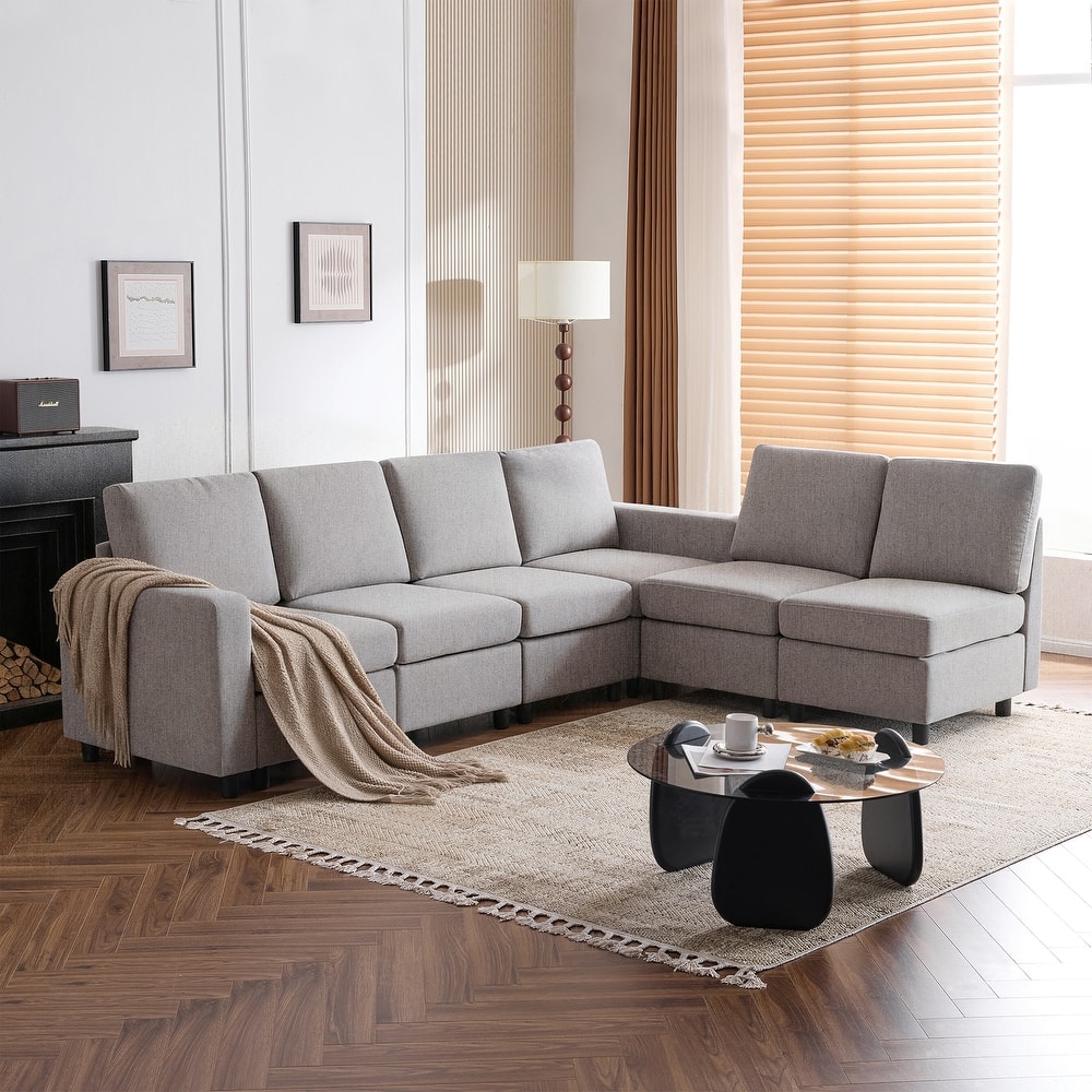 Erommy 6/7-Piece Modular Sectional Sofa – Reversible L-Shaped Couch with Hidden Storage, Space-Saving Living Room Furniture