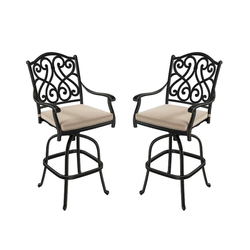 Cast Aluminum Outdoor Stool with Cushion (Set of 2)