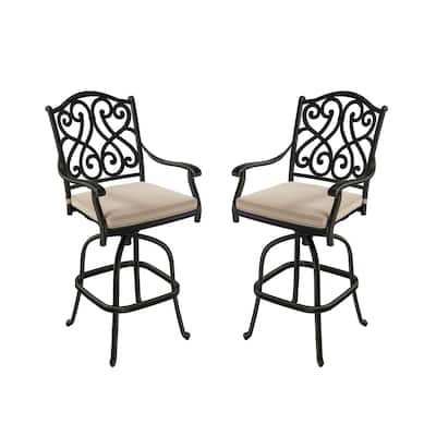 Cast Aluminum Outdoor Stool with Cushion (Set of 2)