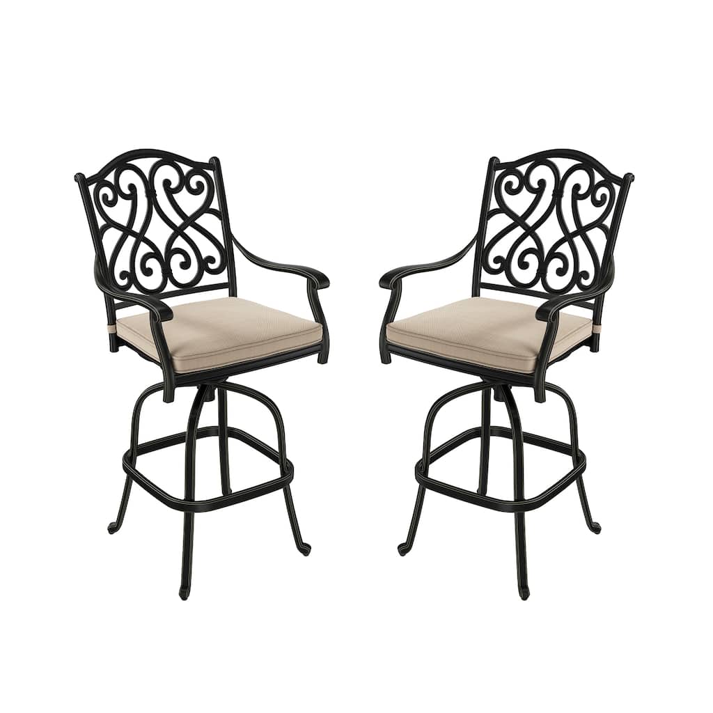 Cast Aluminum Outdoor Stool with Cushion (Set of 2)