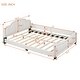 preview thumbnail 3 of 7, Full Curve Footboard Upholstered Bed Frame Embedded Copper Nail Low Profile Bed Velvet Platform Frame Slat Structure - Beige