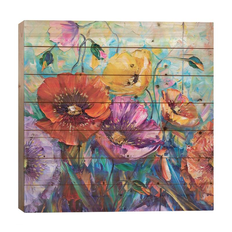 Poppy Field I Print On Wood by Willson Lau - Multi-Color - 26x26x1.5