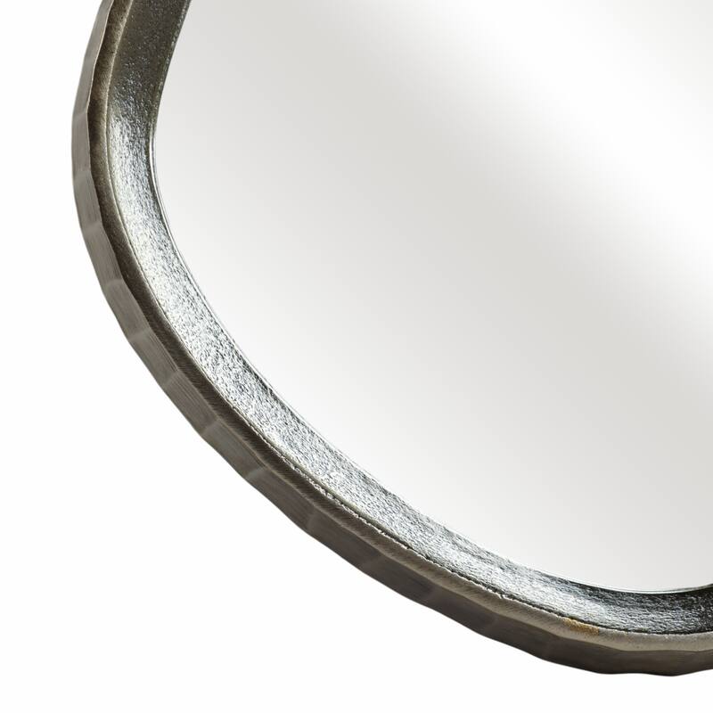 Metal Asymmetrical Mirror with Glass Wood Sculptural Modern Design