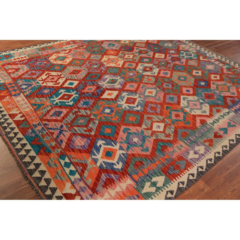 Southwestern Multi-Color Kilim Oriental Area Rug Flatweave Wool Carpet - 8'2"x 9'6"