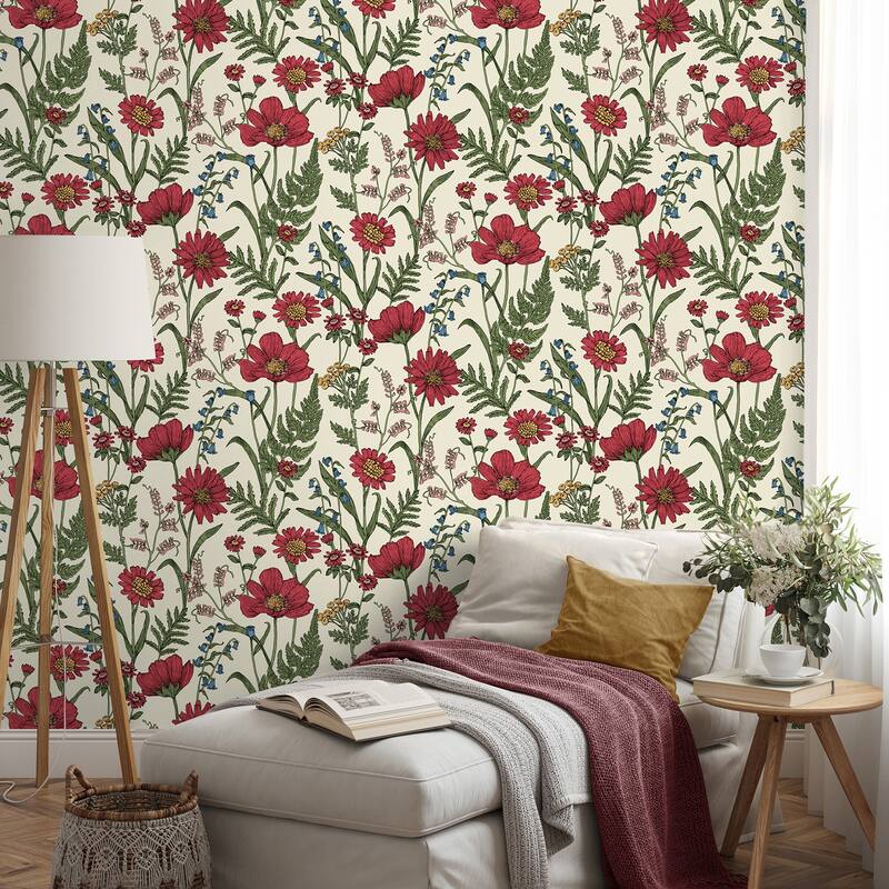 Fine Decor Arden Red Wild Meadow Wallpaper