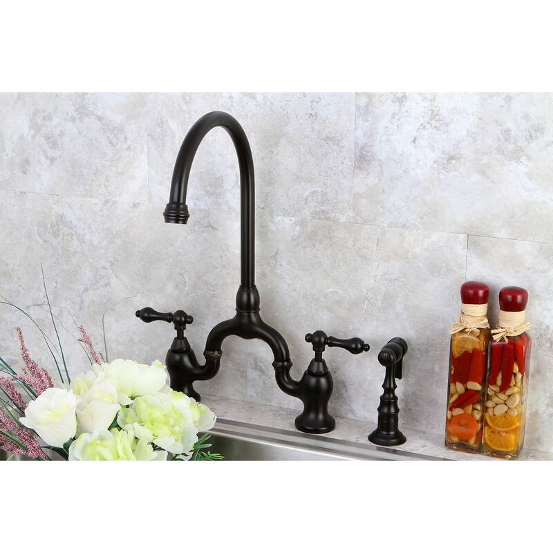 English Country Kitchen Bridge Faucet with Brass Sprayer
