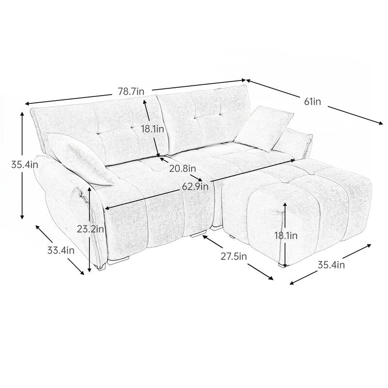 Modern Chenille Fabric 2-Seater Sofa with Ottoman