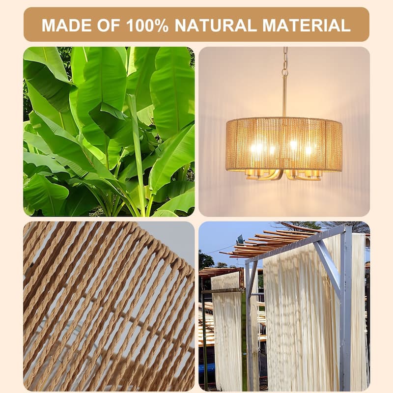 6-Light Boho Farmhouse Handwoven Paper Rope Rattan Chandelier
