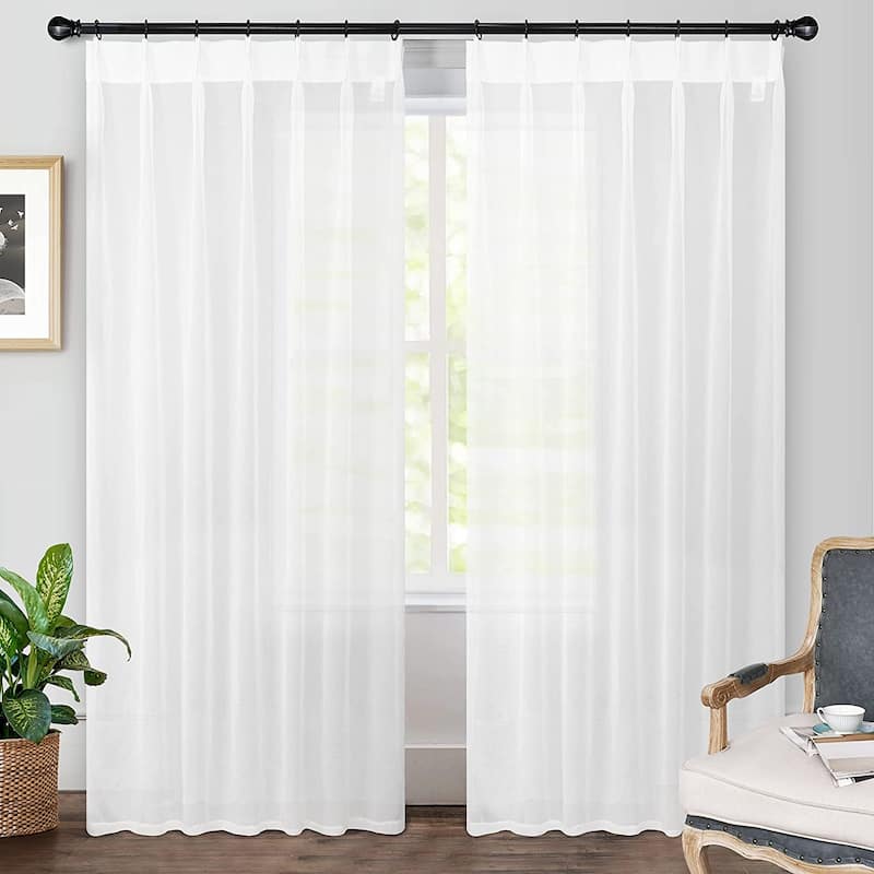 DriftAway Pinch Pleat Solid White Sheer Curtains Light Filtering Privacy Drapes for Living Room Bedroom Window Treatments
