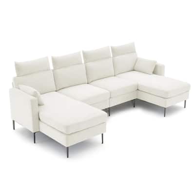 116" Chenille Sectional Sofa Couch With 2 Extra Wide Chaises For Livingroom