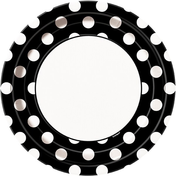 Dinner Plates 9" 8/Pkg-Midnight Black Decorative Dots