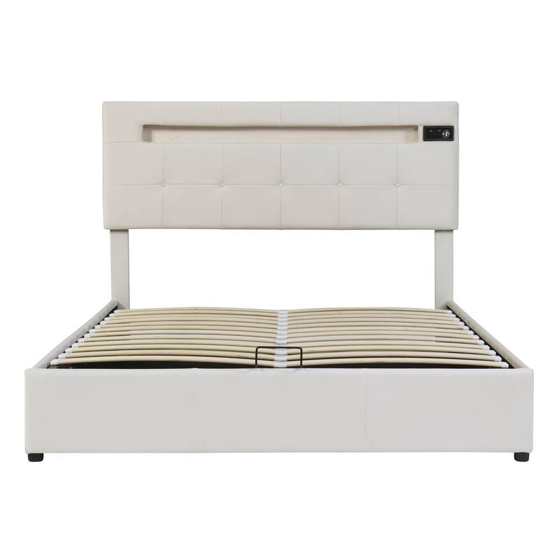 Full Lift Up Upholstered Bed with LED Light, Bluetooth Player and USB ...