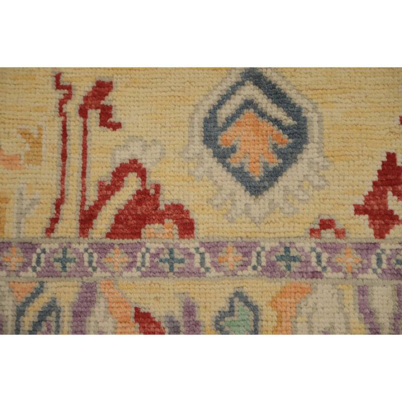 Hand Knotted Oriental 100% Wool Carpet Transitional Geometric Beige & Ivories Oushak Area Rug - 7' 8'' X 3' 10''