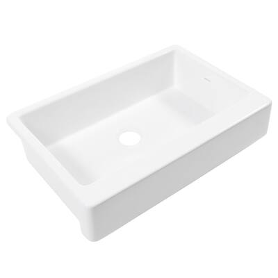 Grace Crisp White Fireclay 34" Single Bowl Quick-Fit Undermount Farmhouse Apron Front Traditional-Style Kitchen Sink and Drain