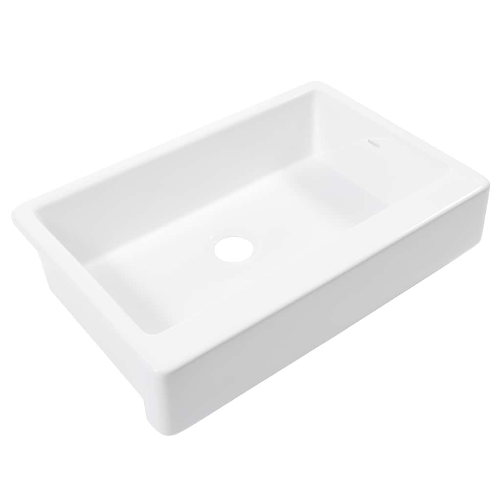 Grace Crisp White Fireclay 34" Single Bowl Quick-Fit Undermount Farmhouse Apron Front Traditional-Style Kitchen Sink and Drain