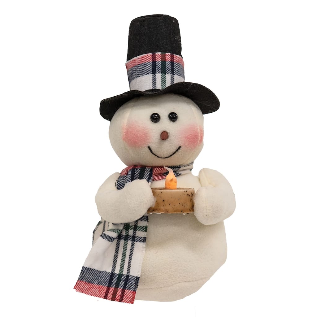 Crimson Top Hat Snowman with Tealight