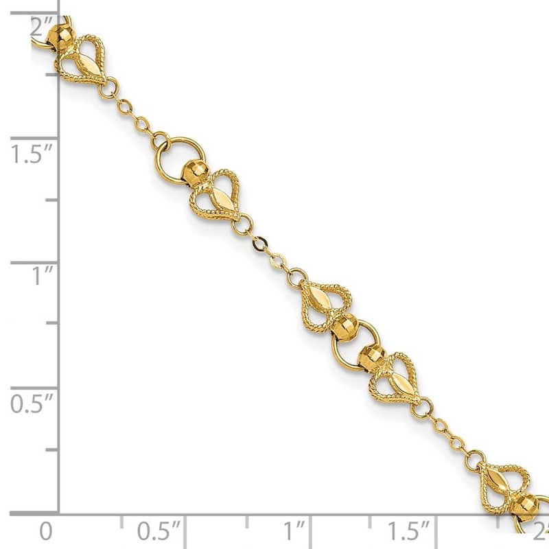 Curata 10k Gold 7.5" 5.5mm Textured Heart Station Links Bracelet