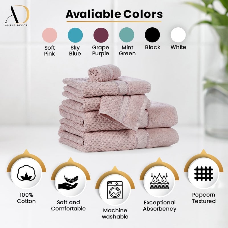 Pure Cotton 600 GSM Absorbent Washcloths 12x12 Inch by Ample Decor - 5 Pcs