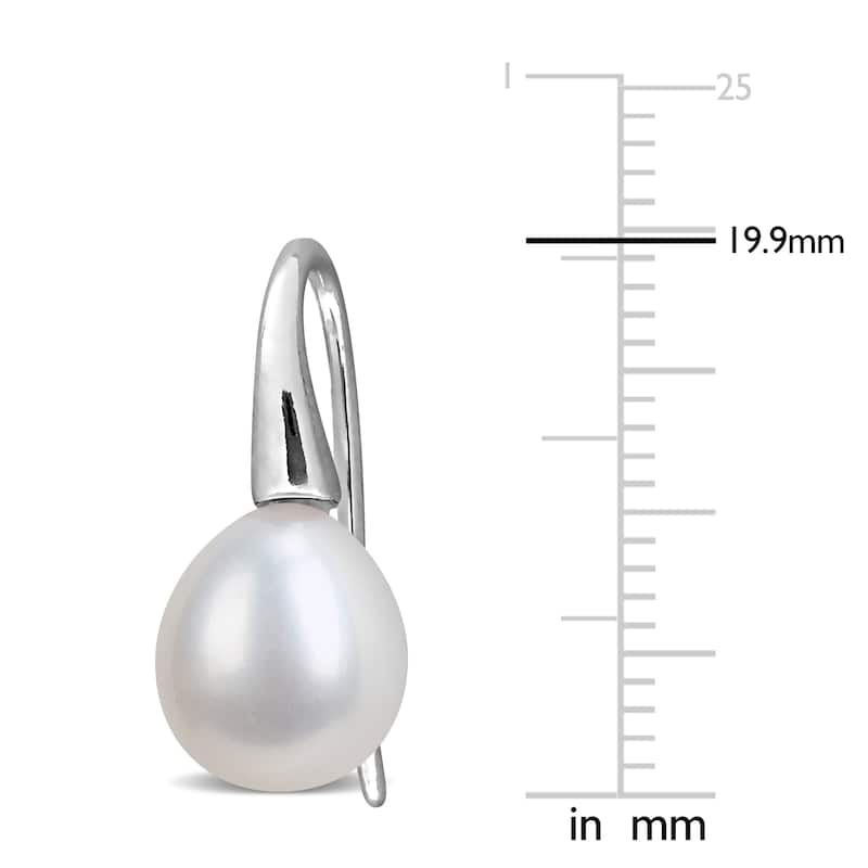 Miadora 8-9mm Cultured Freshwater Pearl Curved Shepherd Hook Earrings Sterling Silver