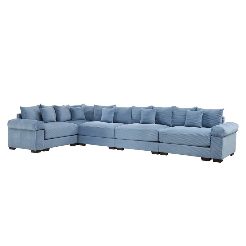 GDFStudio - Corduroy L-Shaped 5-Seater 154.6" Cloud Modular Sectional Couch