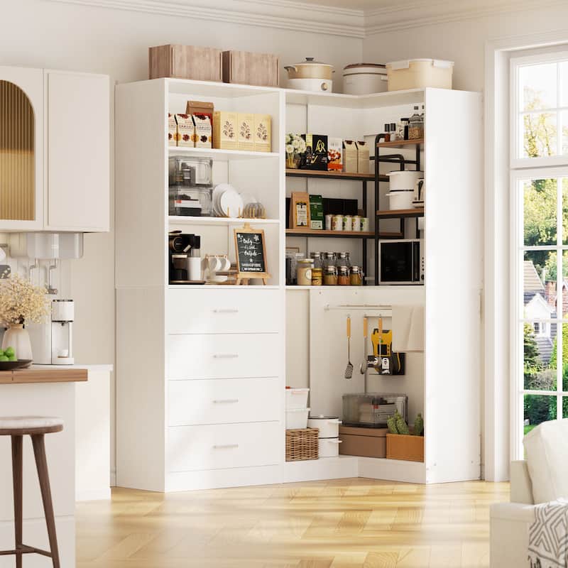 Cimly Set of 2 Corner Closet Organizer, Freestanding Closet System with Wooden Drawers