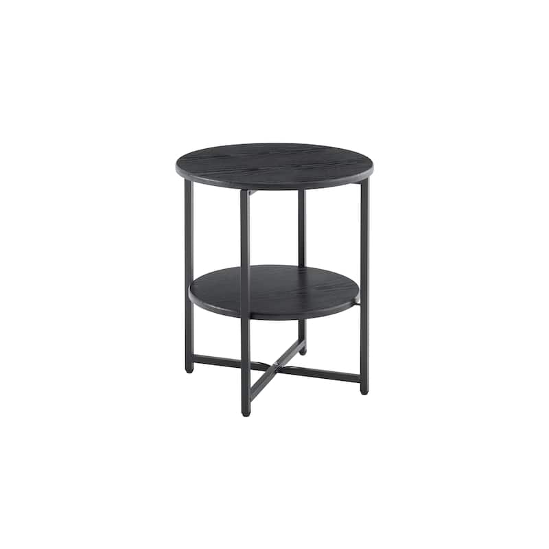 Black Round Side Table 2 Tier Multi Functional Coffee Table Nightstand and Plant Stand for Small Spaces - N/A