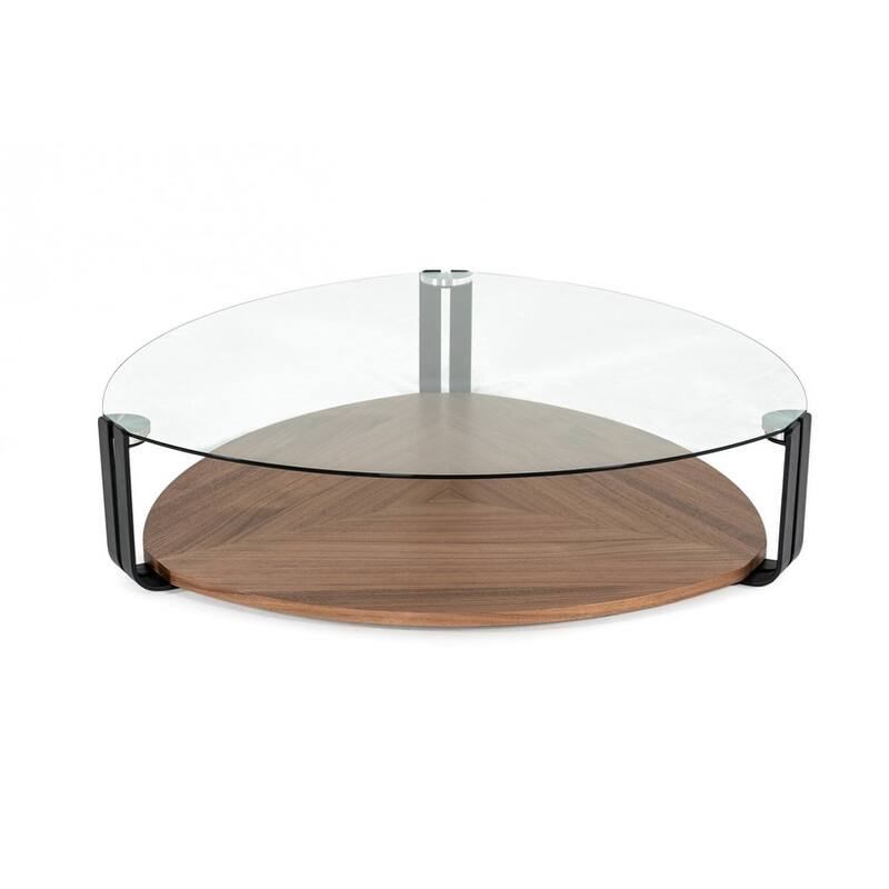 Modrest Viviana Modern Clear Tempered Glass And Walnut Coffee Table