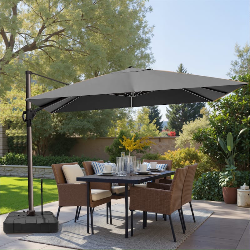 VredHom 9 x 12 FT Outdoor Patio Cantilever-Offset Umbrella with Wheel Rod Base