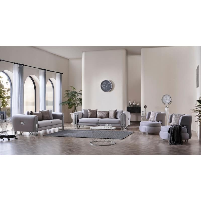 GlowUp 4 Pieces Living Room Sets 2 Sofa 2 Chair - Grey