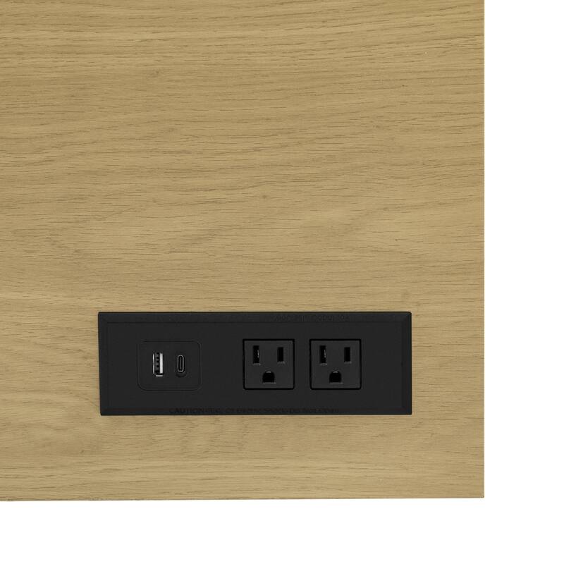 Sideboard Buffet with Power Outlets and USB Ports, 4 Door Sideboard with Adjustable Shelves and 3 Open Storage Cubbies