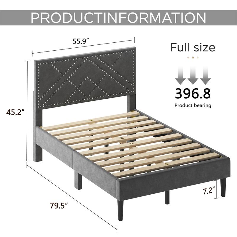 Full/Queen Linen Bed Frame with Storage Headboard,No Noise