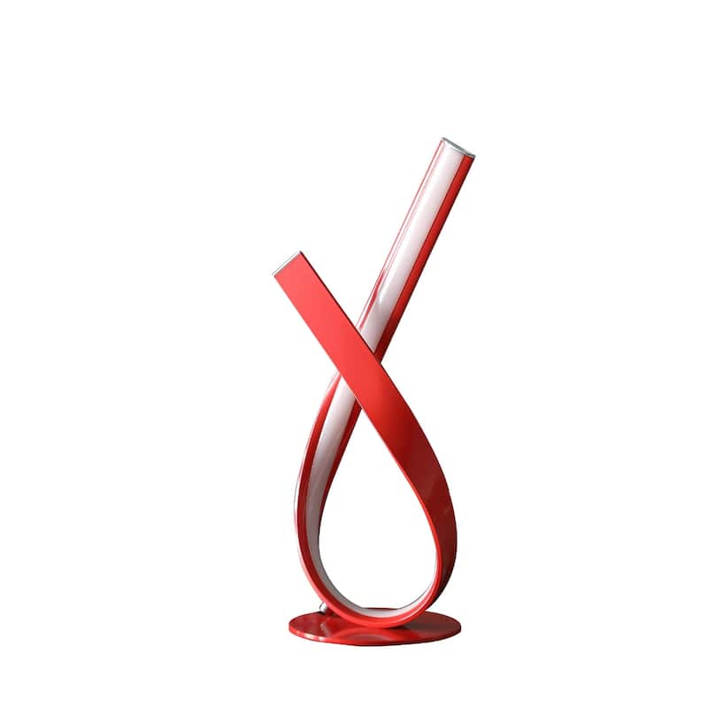 17" Modern Red Abstract Ribbons Metal Table Lamp with Integrated LED Light and with Inline Switch - 17"H x 6"W x 7.5"D