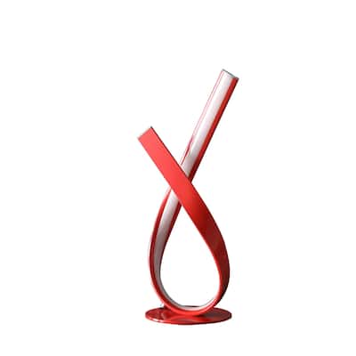 17" Modern Red Abstract Ribbons Metal Table Lamp with Integrated LED Light and with Inline Switch - 17"H x 6"W x 7.5"D