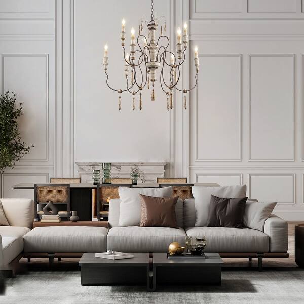 slide 2 of 28, The Gray Barn Farmhouse Wood Chandelier French Country Classic Lights for Dining Room