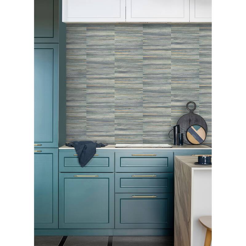 Advantage Rowan Blue Faux Grasscloth Wallpaper