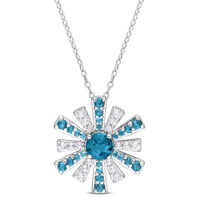Miadora London Blue Topaz and White Topaz Floral Necklace in Sterling Silver