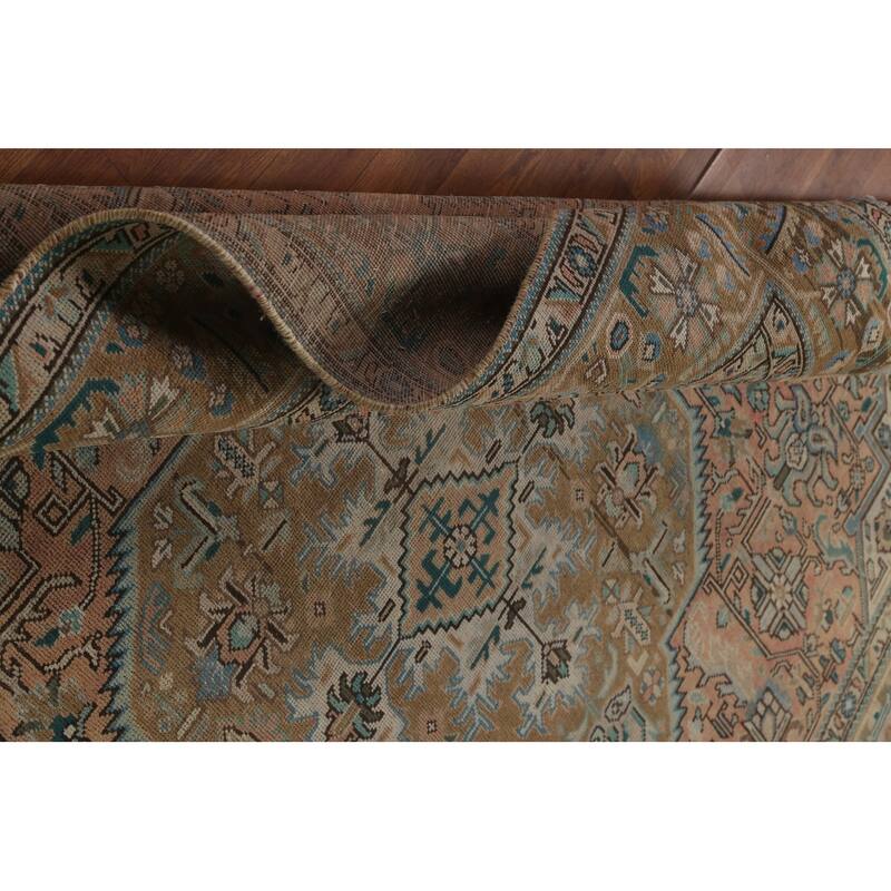 Geometric Tabriz Vintage Area Rug Hand-Knotted Wool Carpet - 6'8" x 9'7"