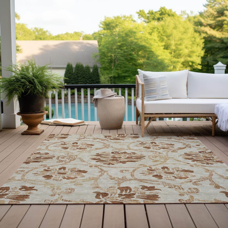 Machine Washable Indoor/ Outdoor Chantille Scroll Floral Rug