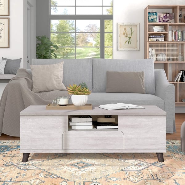 slide 2 of 9, Mankx Mid-Century Modern White 47-inch 3-Shelf Coffee Table by Furniture of America