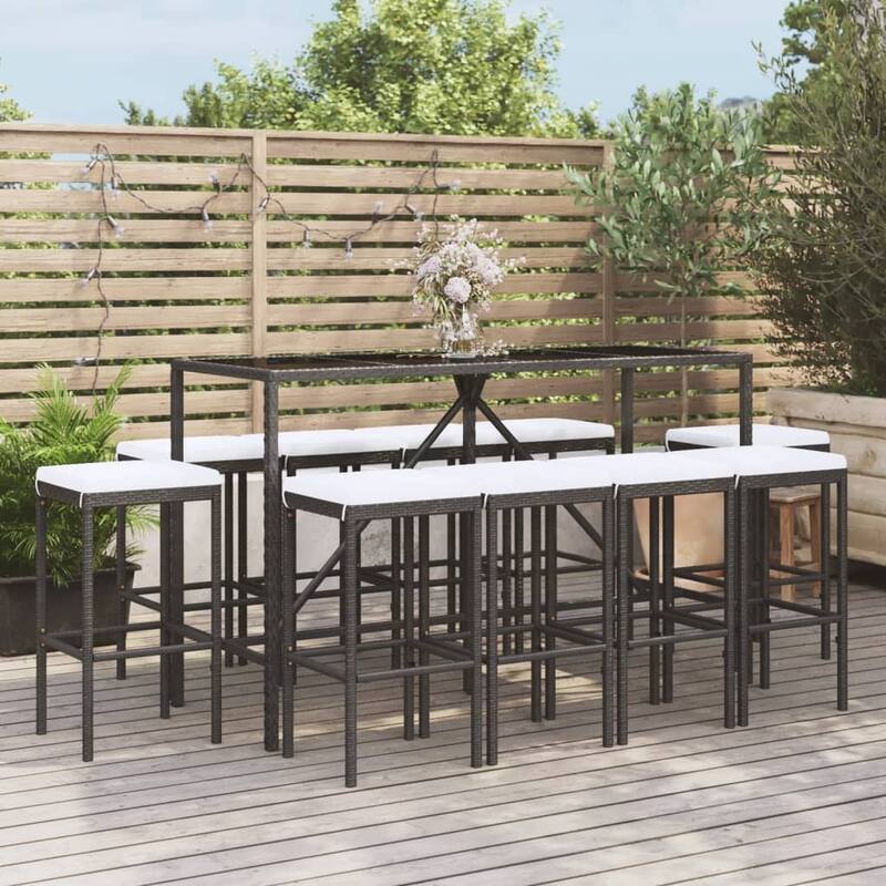 vidaXL 5 Piece Patio Bar Set with Cushions Black Poly Rattan - Black11 Piece 70.9" x 27.6" x 43.3"