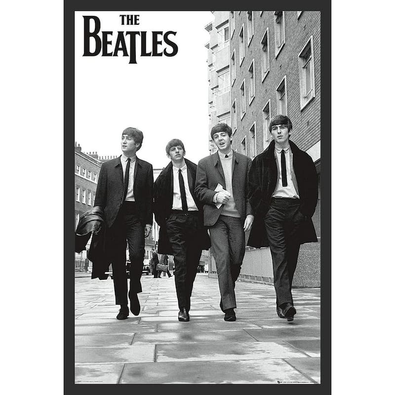 Beatles Walking Street Black & White Framed Poster - 24 x 36 Inch