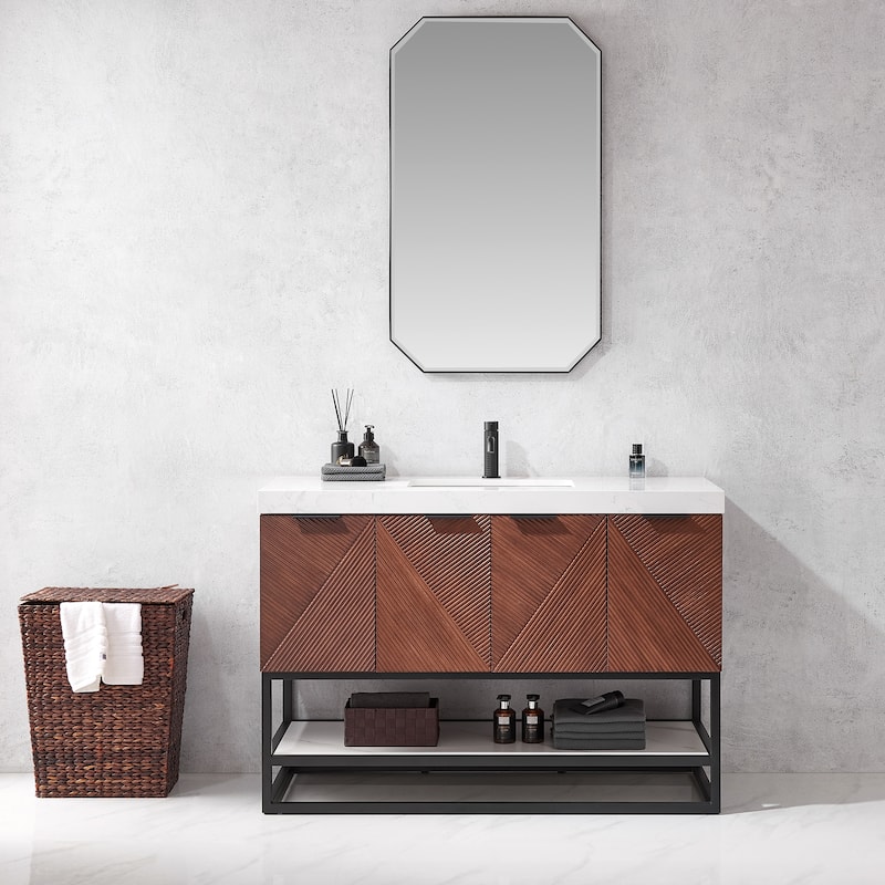 Mahon Single Bath Vanity with Composite Stone Top and Mirror