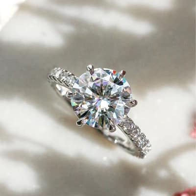 Kobelli 3.6 Carats Moissanite & Lab Grown Diamond 14k Solid Gold Round 6-Prong Tulip Tiffany Engagement Ring