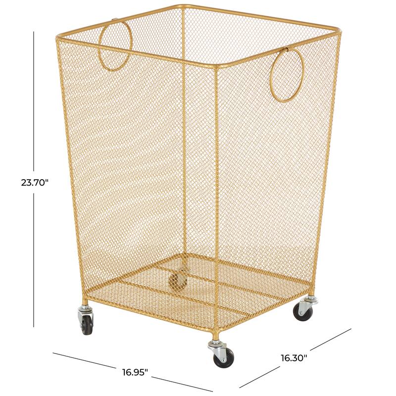 Black or Gold Metal Square Mesh Wire Rolling Laundry Storage Cart with Ring Handles