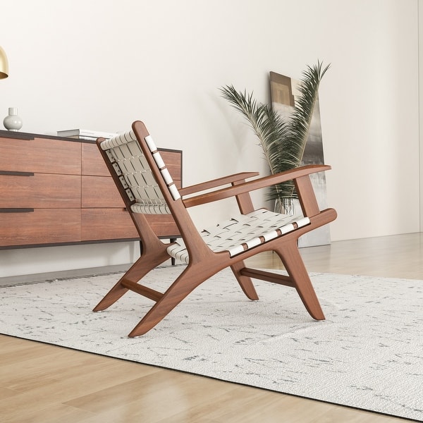 Lentos MidCentury Modern Rectangular Strap Leather Lounge Chair Bed