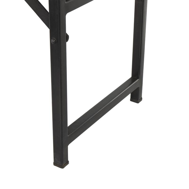 Dark Brown Teak Wood Long Home Bench with Black Metal Legs