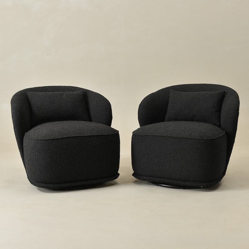 KINWELL 33" W Sherpa Boucle Upholstered Accent Swivel Chair (Set of 2)