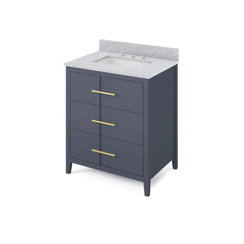 Jeffrey Alexander VKITKAT30R-MARBLE Katara 30" Free Standing Vanity - Blue Steel / White Carrara - Steel Finish