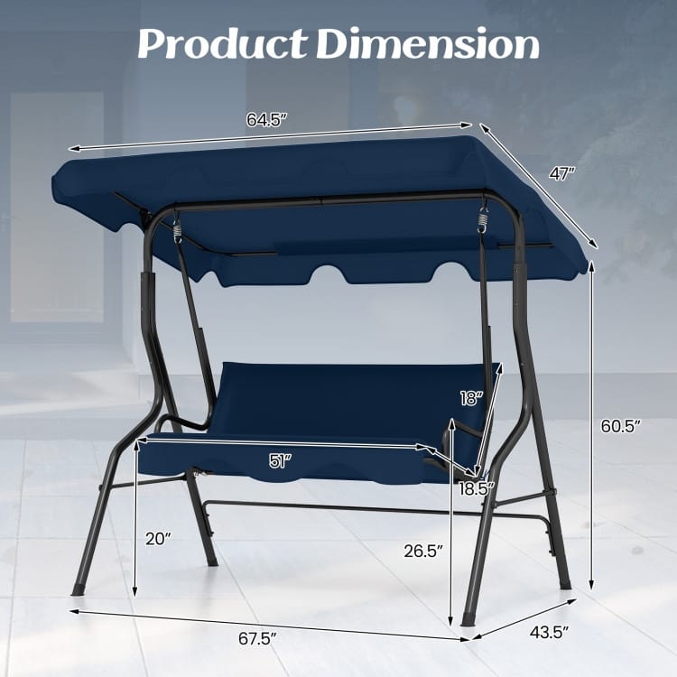3 Seat Outdoor Patio Canopy Swing with Cushioned Steel Frame - 67.5" x 43.3" x 60.5"(L x W x H)